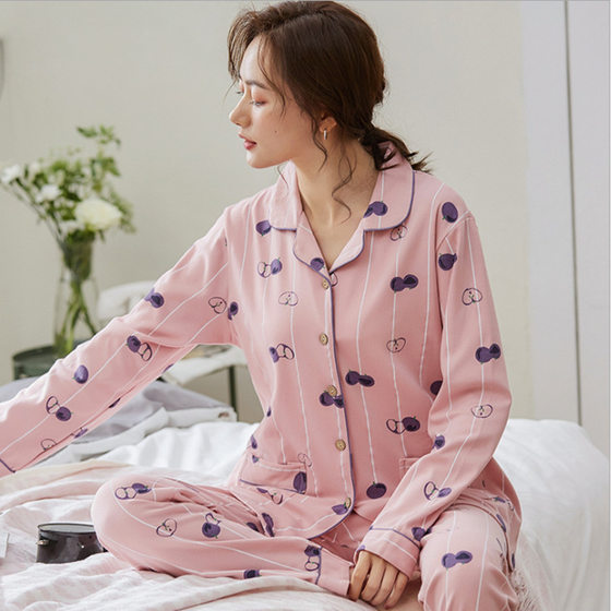 Pajamas Women's Spring/Autumn 100 Pure Cotton Long Sleeve Women's Winter Korean Style Outwear All Cotton Women's Plus Size Home Clothes