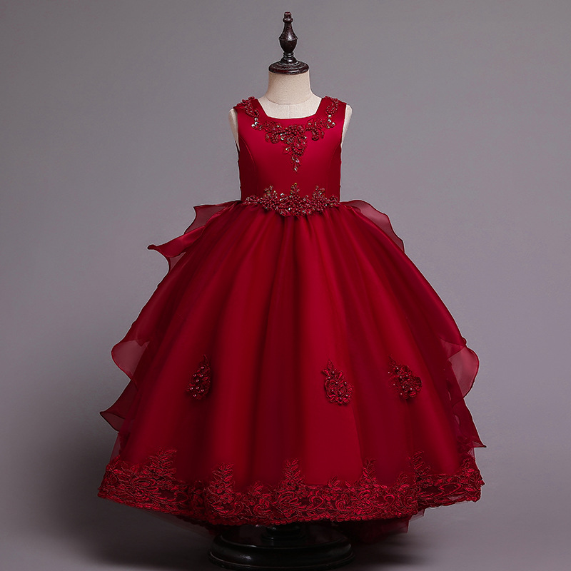 Children's princess dress summer wedding dress dress medium and large children's clothing performance dress long dress fluffy tail dress flower children's clothing