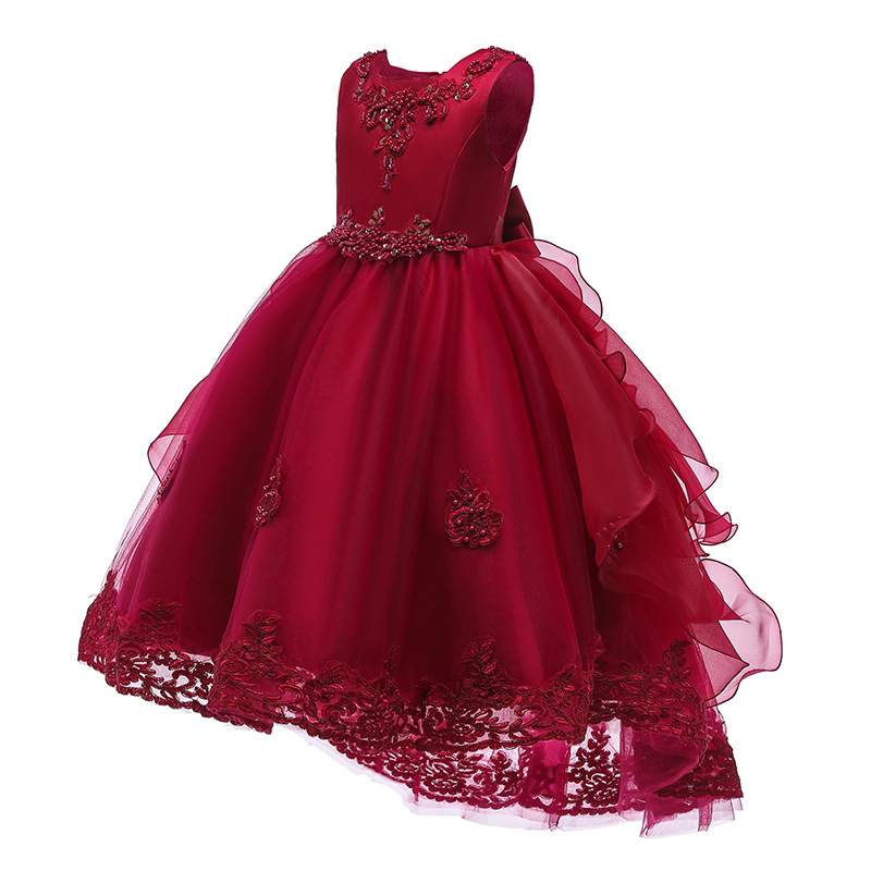 Children's princess dress summer wedding dress dress medium and large children's clothing performance dress long dress fluffy tail dress flower children's clothing