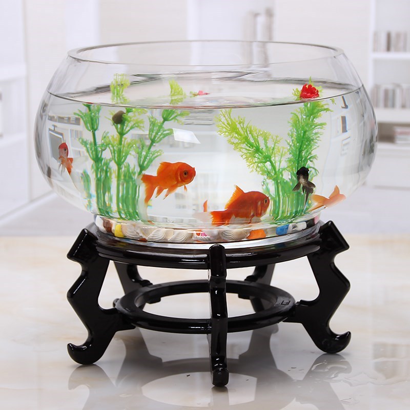 Round glass fish tank thickened large turtle tank office desktop living room small landscape ecological golden fish tank