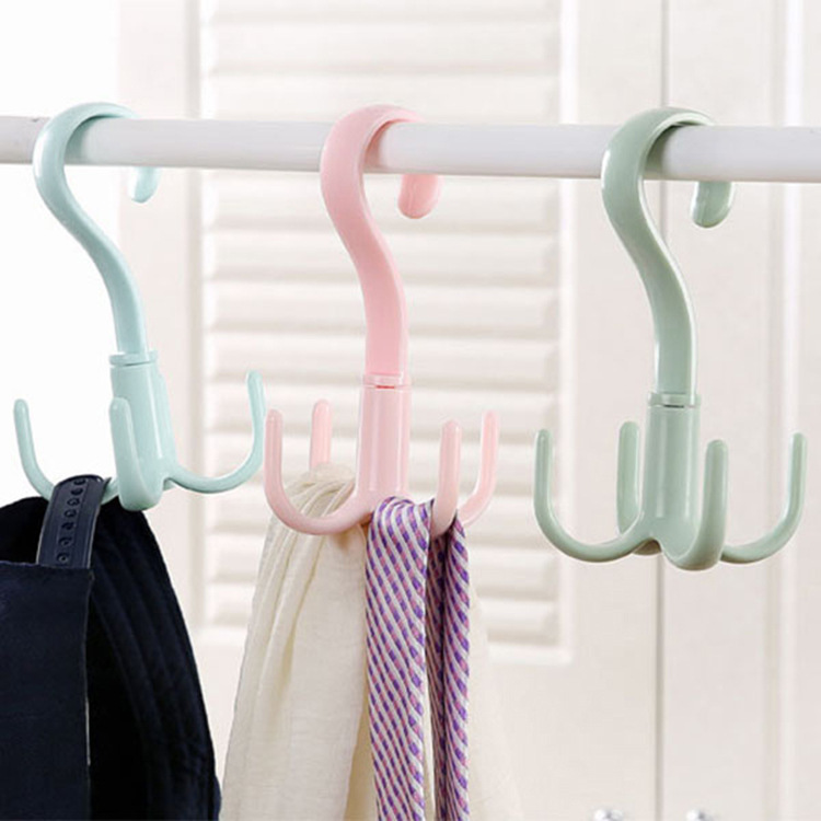 Rotating hook four-claw multifunctional wardrobe bag hook plastic 4-claw silk scarf tie hook storage hanger hook
