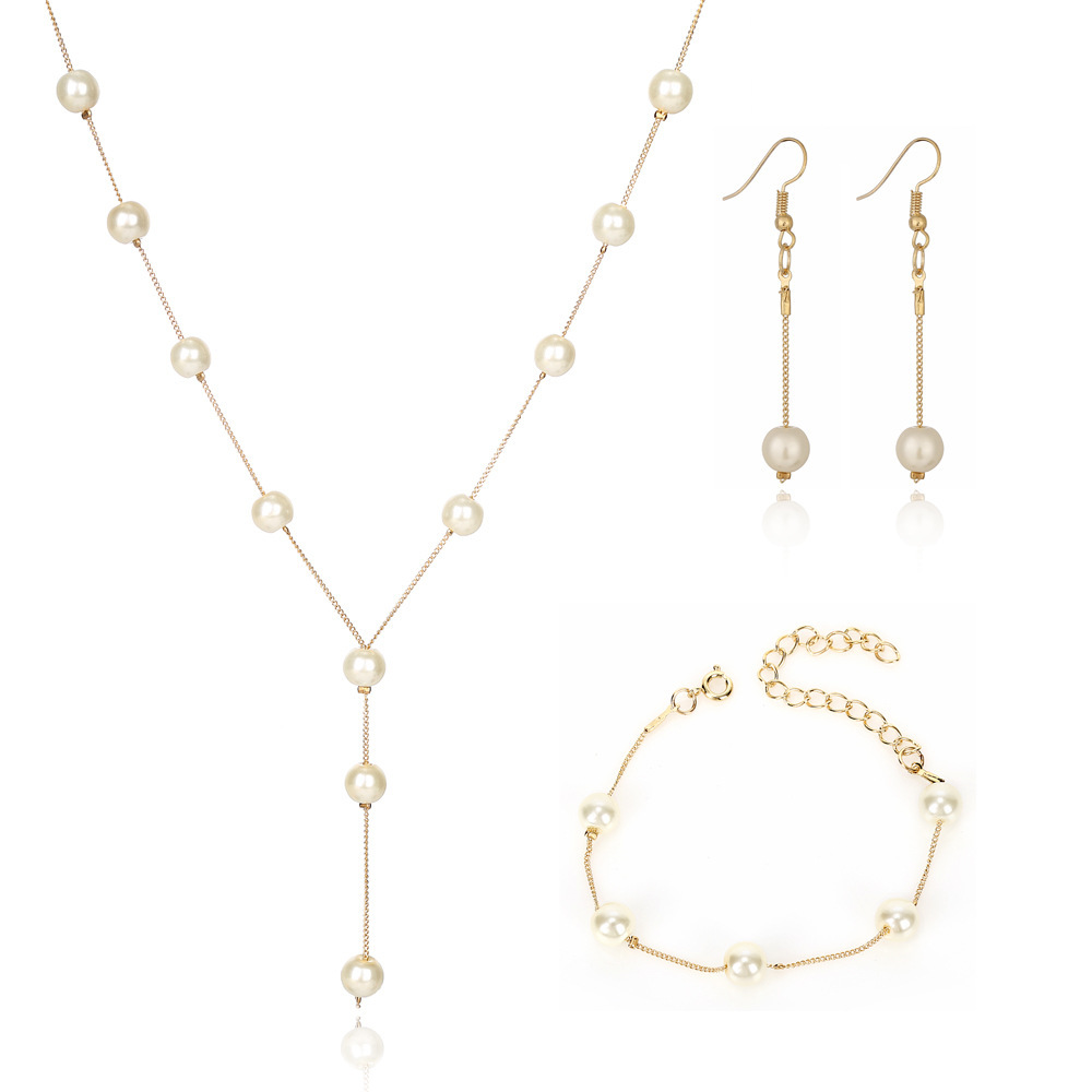 Cross-border explosions Korean jewelry sweet OL elegant pearl simple temperament necklace earrings bracelet set women