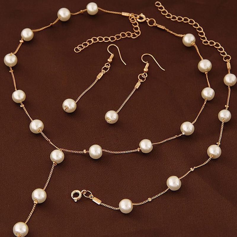 Cross-border explosions Korean jewelry sweet OL elegant pearl simple temperament necklace earrings bracelet set women