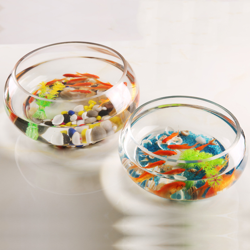 Round glass fish tank thickened large turtle tank office desktop living room small landscape ecological golden fish tank