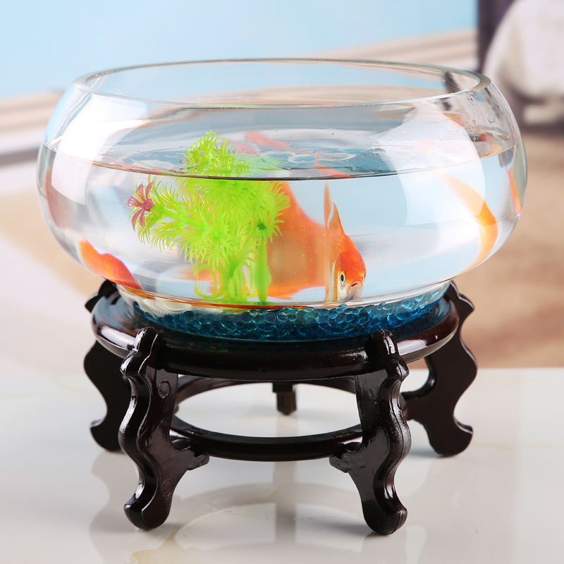 Round glass fish tank thickened large turtle tank office desktop living room small landscape ecological golden fish tank