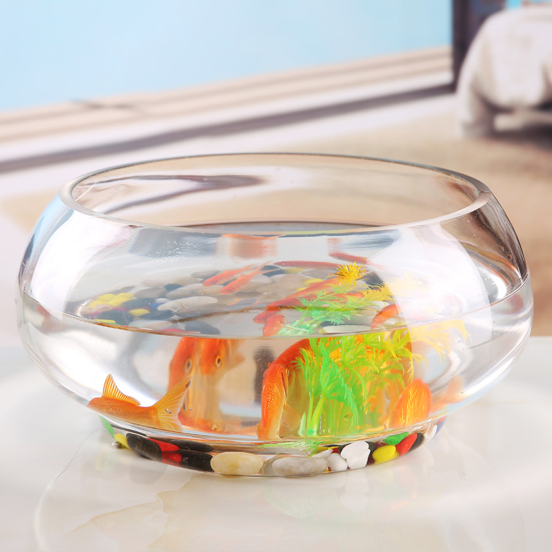 Round glass fish tank thickened large turtle tank office desktop living room small landscape ecological golden fish tank