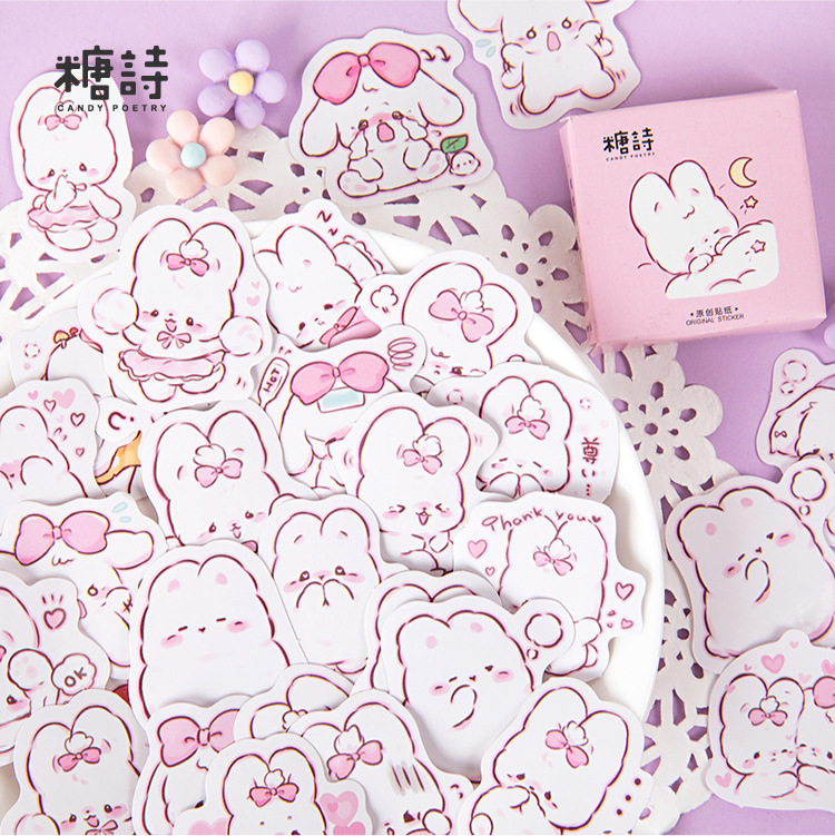Sugar poetry Rabbit Daily boxed stickers self-adhesive stickers painting hand account album decoration DIY sealing stickers 45 pieces