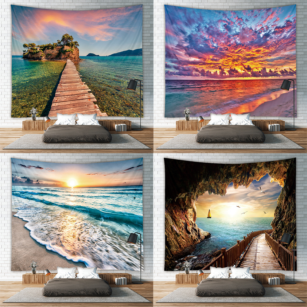 Cross-border Beach Sea View Tapestry Wall Background Cloth Living Room Bedroom Decorative Tapestry Nordic Bedside Fabric Hanging Cloth