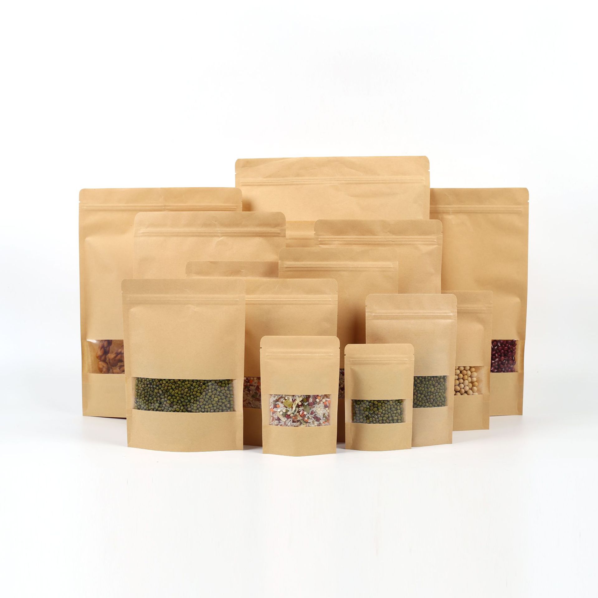 Packaging bag nuts tea dried fruit HD sealed window Kraft paper self-sealing bag spot self-supporting Kraft paper bag