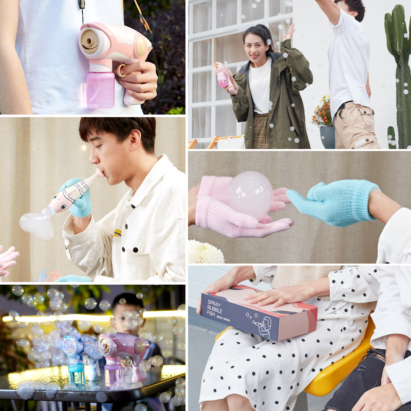 Smoke bubble machine gun elastic magic stick device girl heart camera water blowing bubble Internet celebrity same style children's toy
