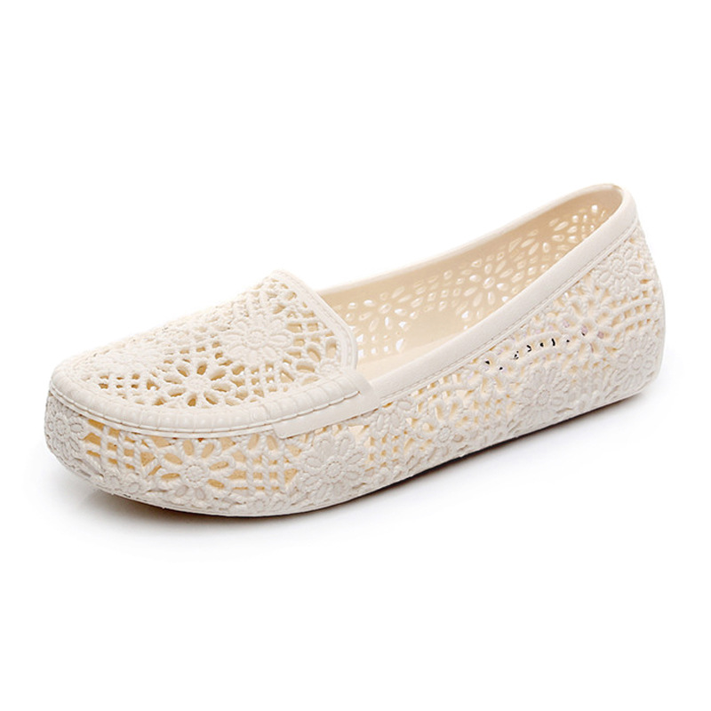 Plastic Sandals Women's Summer Non-slip Flat Shoes Solid Color Hollow-out Nurse Shoes Soft-soled Beach Shoes Pregnant Women's Mother Shoes