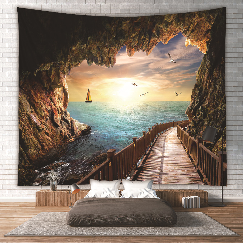 Cross-border Beach Sea View Tapestry Wall Background Cloth Living Room Bedroom Decorative Tapestry Nordic Bedside Fabric Hanging Cloth