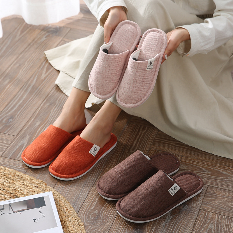 Slippers household women's summer home indoor floor non-slip four seasons Universal Men's Spring and Autumn Home linen slippers cotton linen