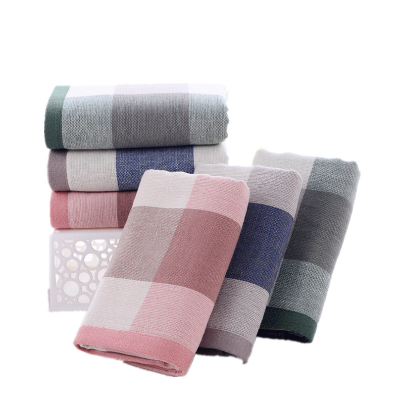 Pure cotton gauze towel Japanese checkered adult home wash face absorbent towel high-grade gift a generation of hair