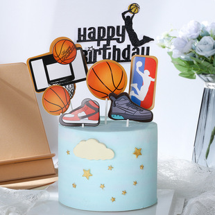 Baking Decoration Sports Football Cake Decoration Basketball Sports Sneakers Theme Decoration Card Plug-in