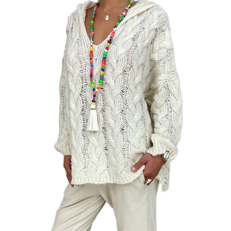 2023 autumn and winter New sweater solid color twist knitted hoodie Europe and the United States cross-border for Amazon independent station explosions