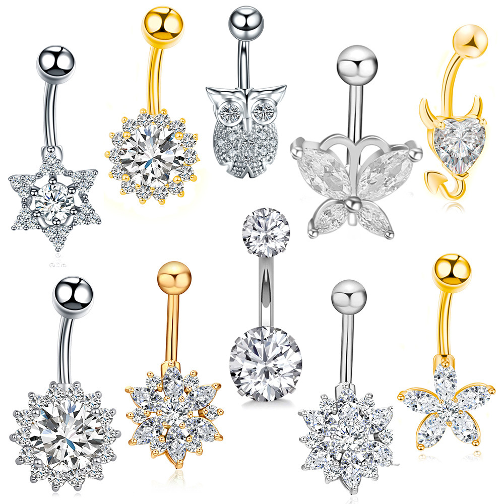 European and American foreign trade hot new umbilical ring stainless steel zircon navel ring love navel nail body piercing jewelry