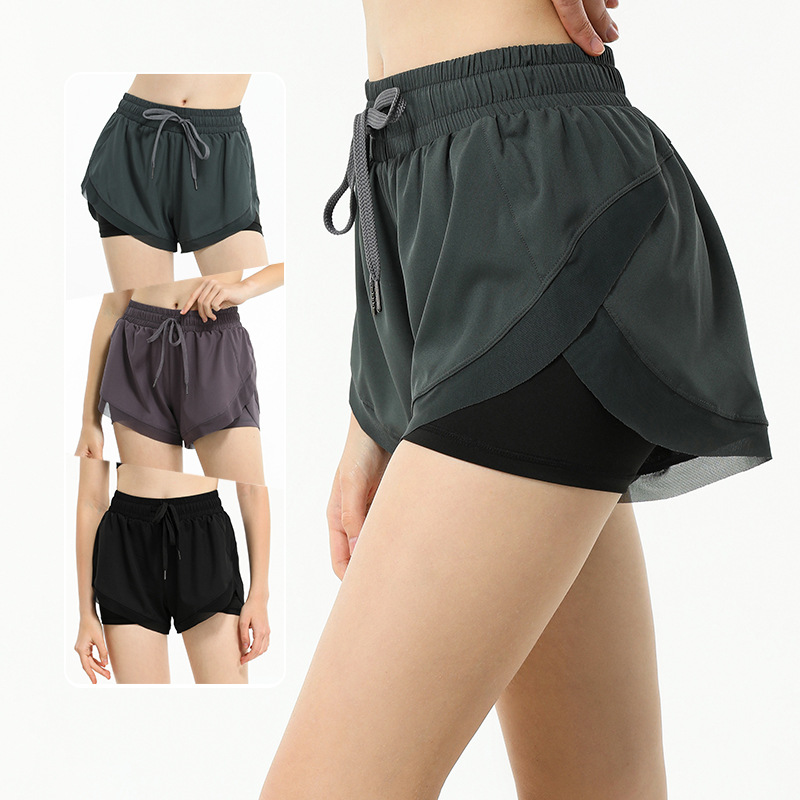 Cross-border European and American Running Breathable Anti-running Light Lace-up Yoga Pants Loose Sports Leisure Fitness Pants Women's Fake Two-piece