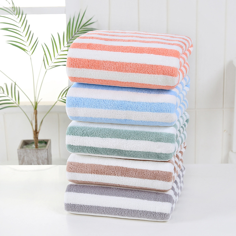 Factory wholesale coral fleece warp knitting stripes wash face 35*75 edge towel coral fleece towel spot