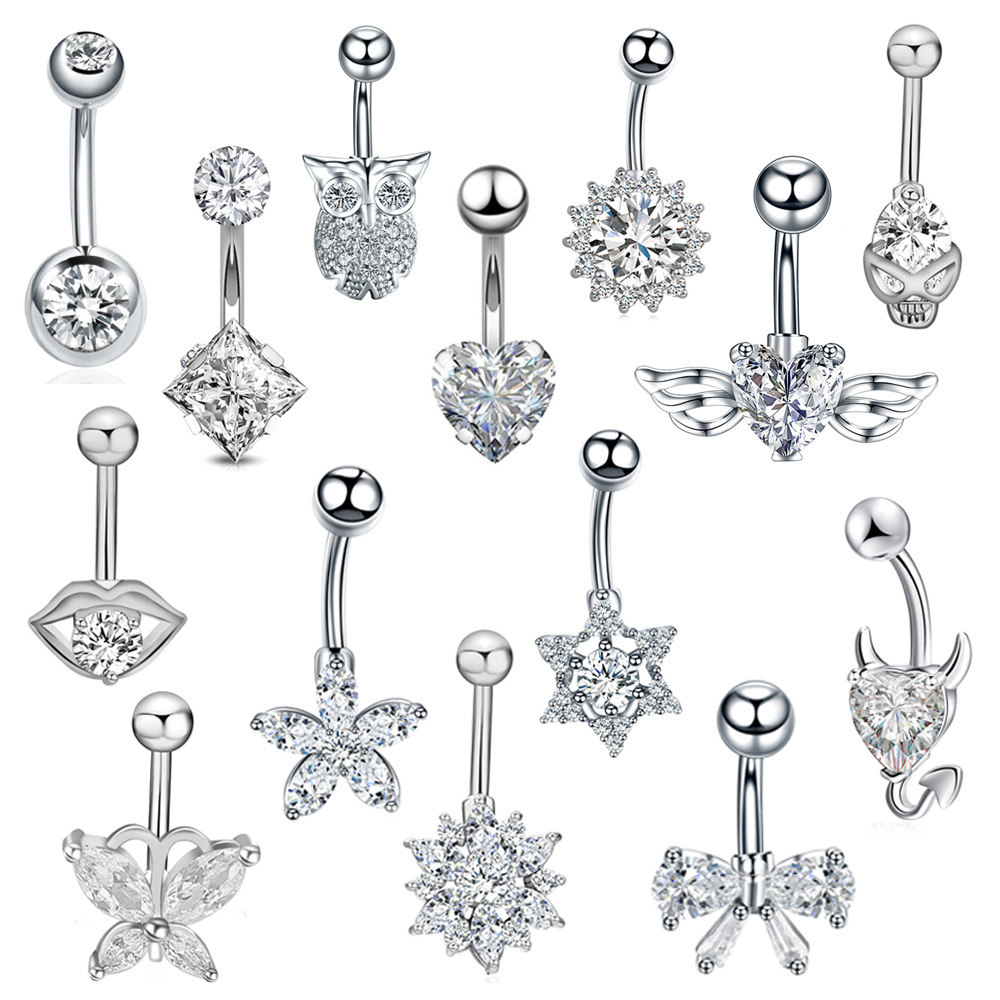 European and American foreign trade hot new umbilical ring stainless steel zircon navel ring love navel nail body piercing jewelry