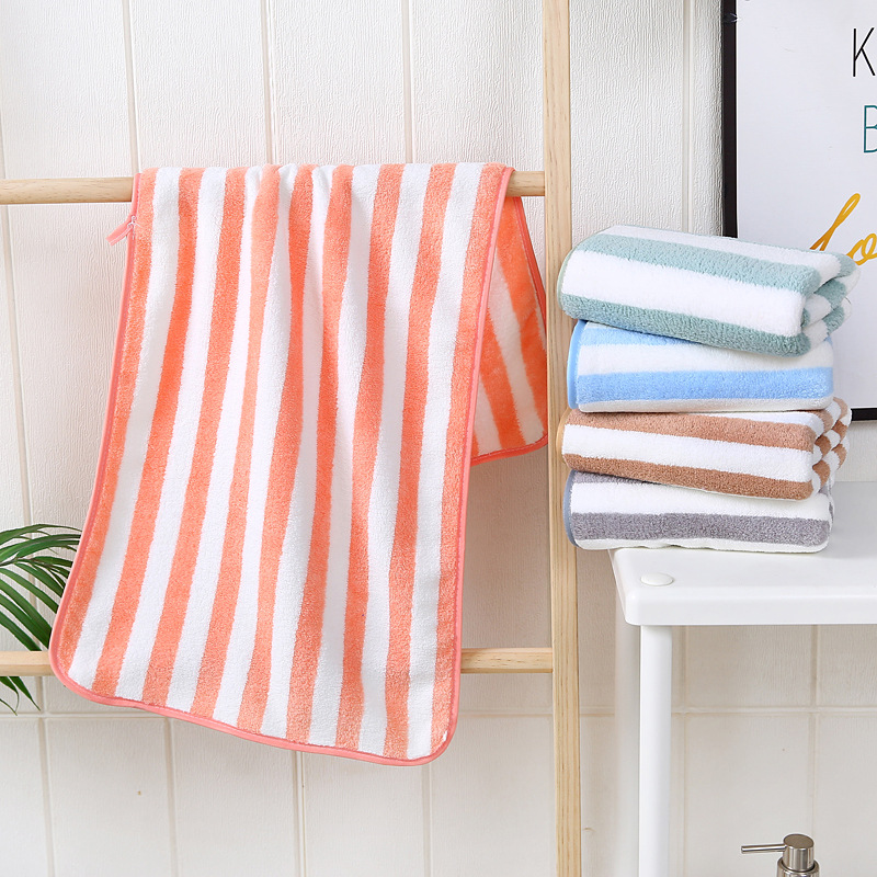 Factory wholesale coral fleece warp knitting stripes wash face 35*75 edge towel coral fleece towel spot
