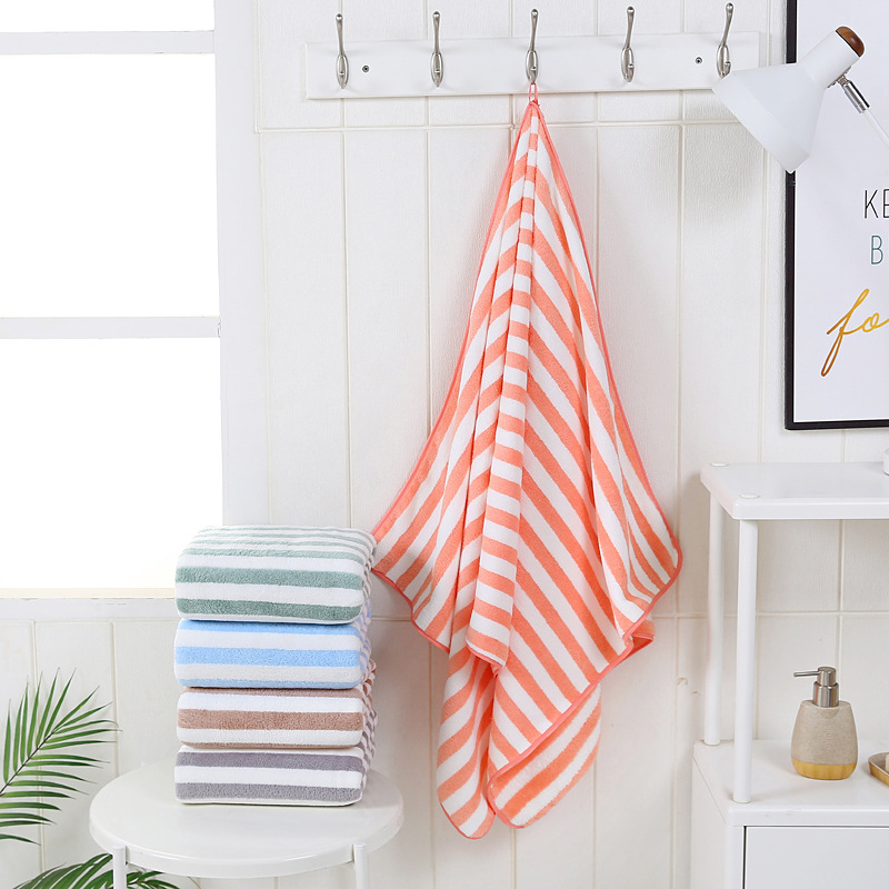 Factory wholesale coral fleece warp knitting stripes wash face 35*75 edge towel coral fleece towel spot