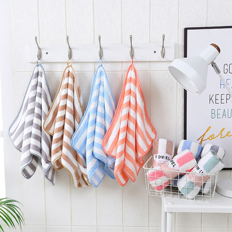 Factory wholesale coral fleece warp knitting stripes wash face 35*75 edge towel coral fleece towel spot