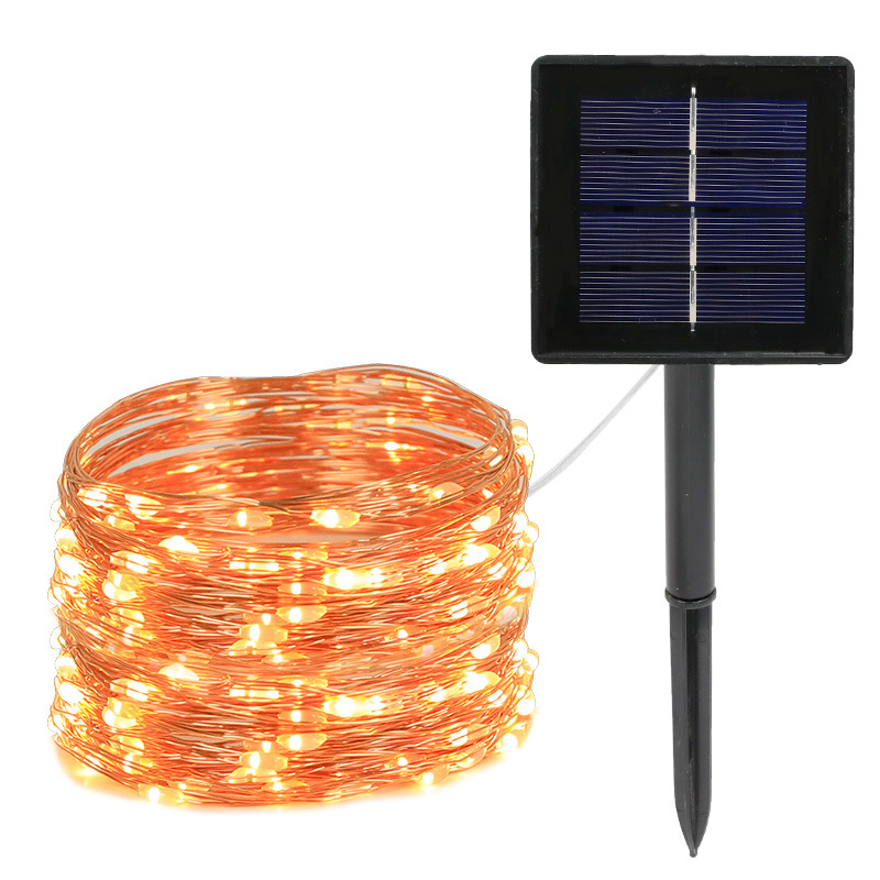LED solar copper wire string lights outdoor waterproof courtyard decorative lights Christmas day color lights remote control solar lights