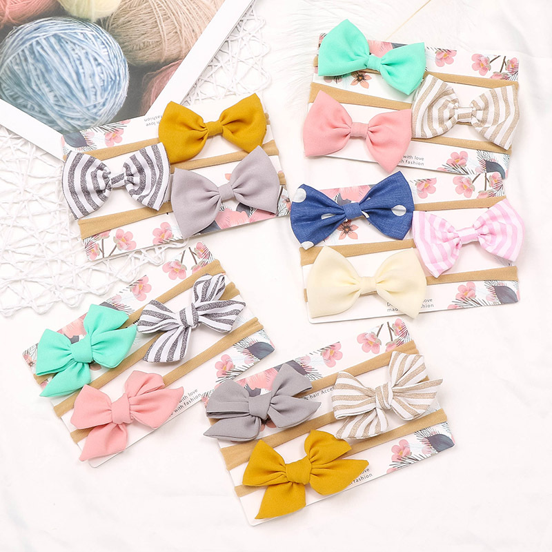 80527 Bow Nylon Traceless Small Hair Band Sweet Baby Fabric Headwear Children's Hair Accessories Set 3 Piece Set