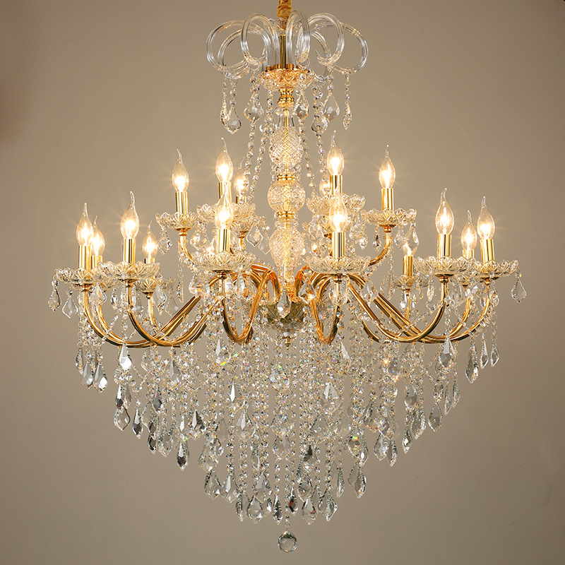 Living room chandelier European gold ironwork crystal chandelier American style restaurant chandelier grand hotel lobby light candle lighting