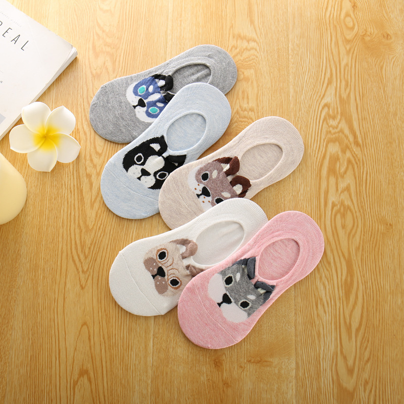 Summer New Korean Style Cartoon Socks Women's Japanese Style Non-slip Cotton Socks Boat Socks Puppy Women's Invisible Socks Short Socks