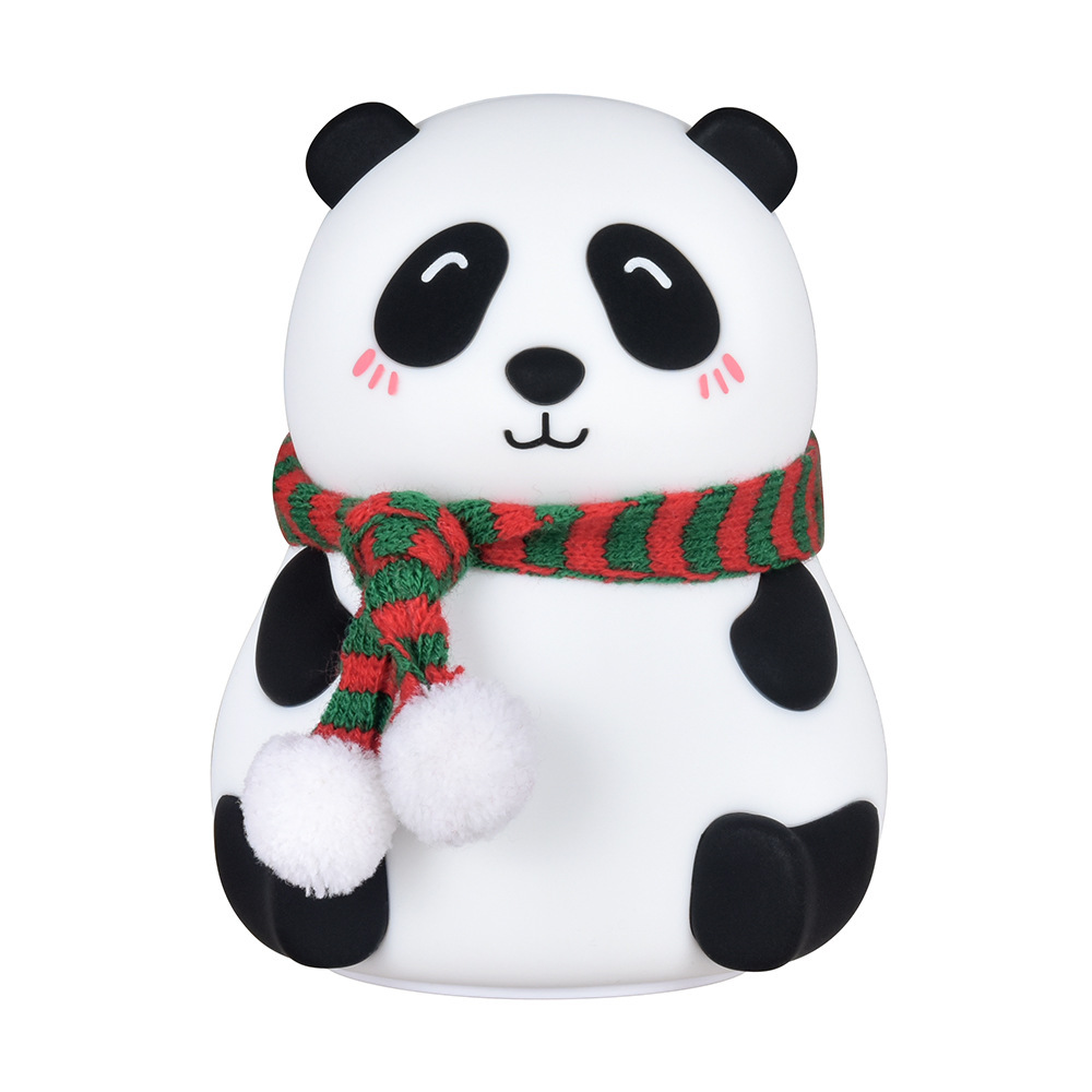 Panda rechargeable silicone lamp red and green striped scarf scarf lamp big eye squint national treasure expression lamp gift
