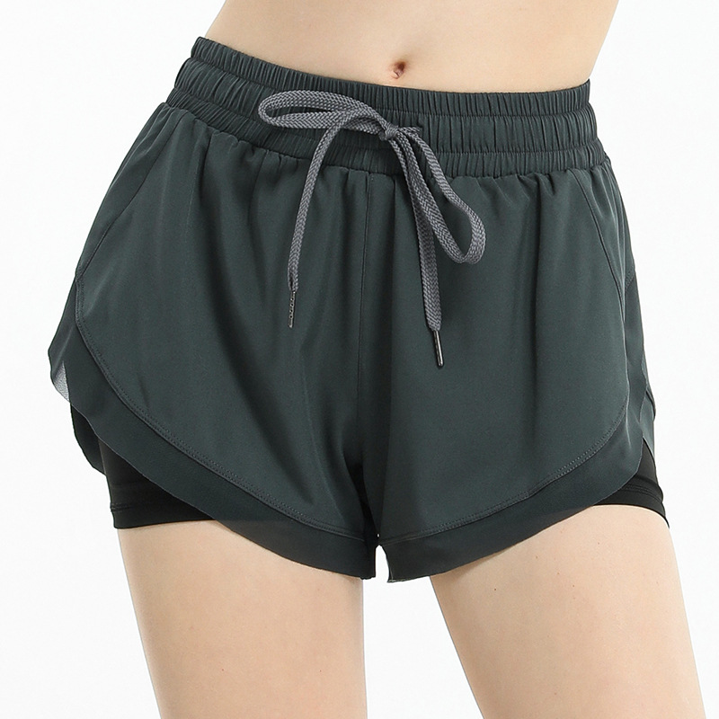 Cross-border European and American Running Breathable Anti-running Light Lace-up Yoga Pants Loose Sports Leisure Fitness Pants Women's Fake Two-piece
