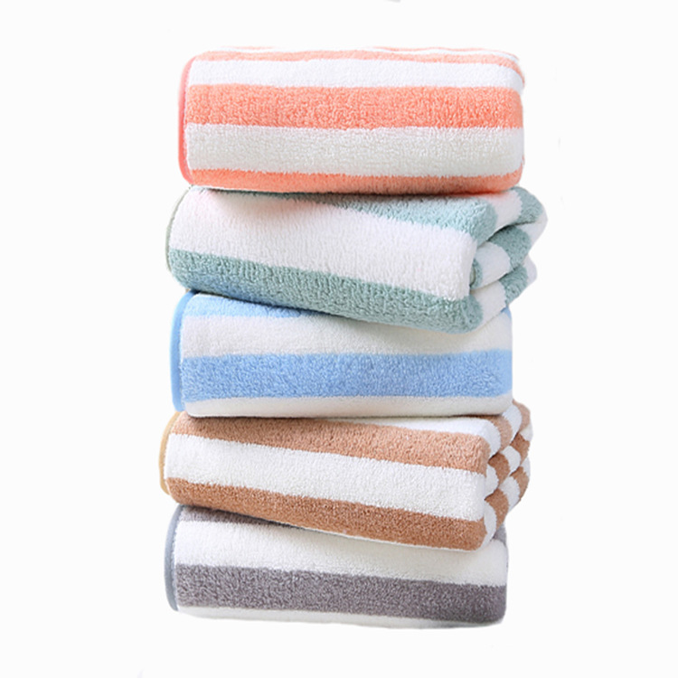 Factory wholesale coral fleece warp knitting stripes wash face 35*75 edge towel coral fleece towel spot