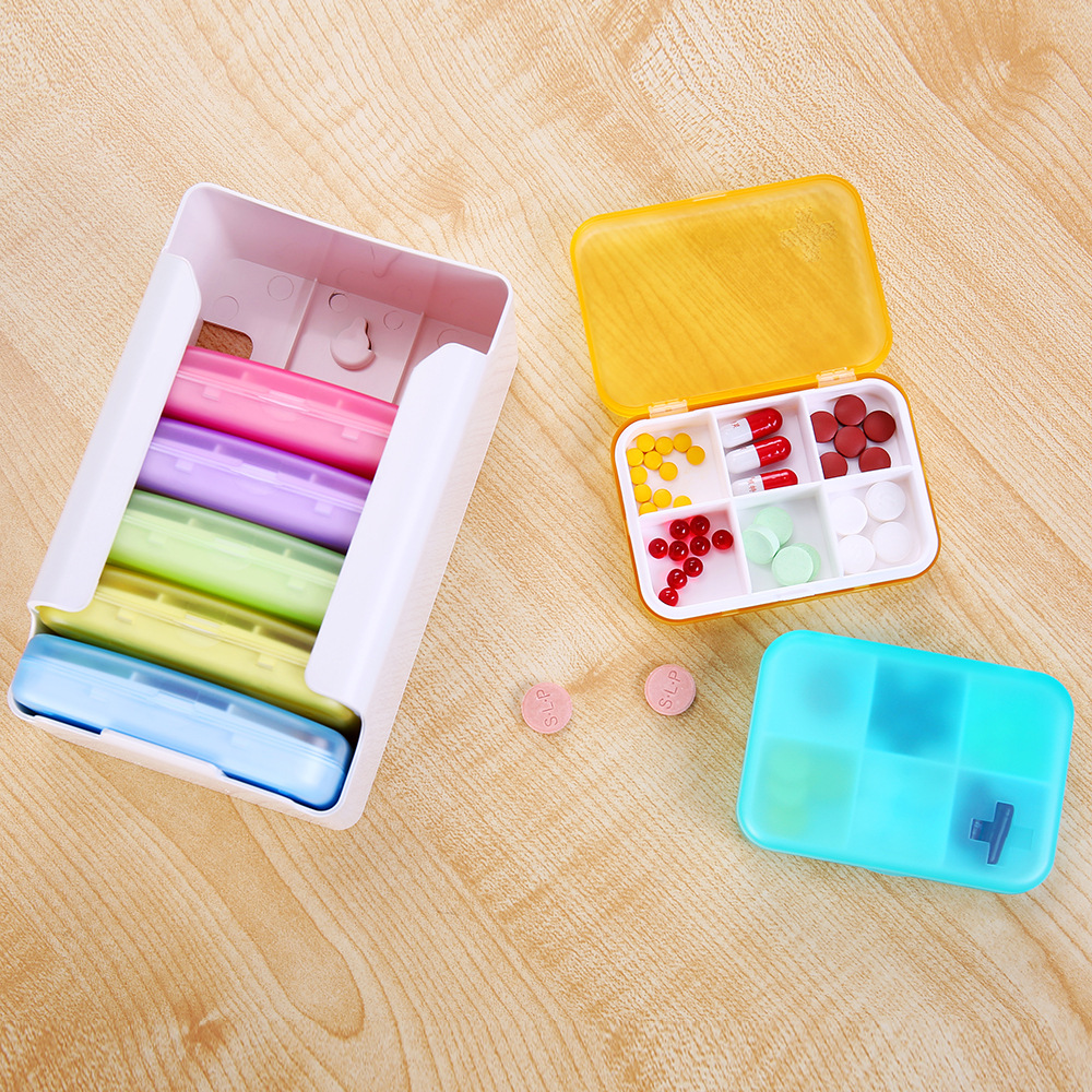 Home seven days a week travel plastic medicine box simple portable six-compartment packaging colorful portable storage box