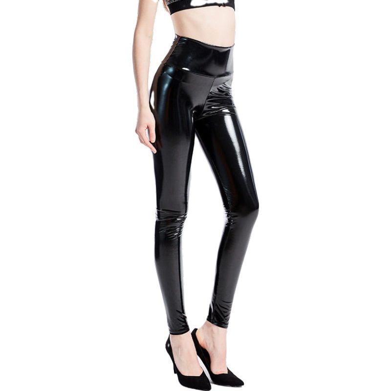 Spring and Autumn Thin Mirror High Light Pu Leather High Waist Leggings Nightclub Performance Sexy Stage Women's Pants Fashion Personality