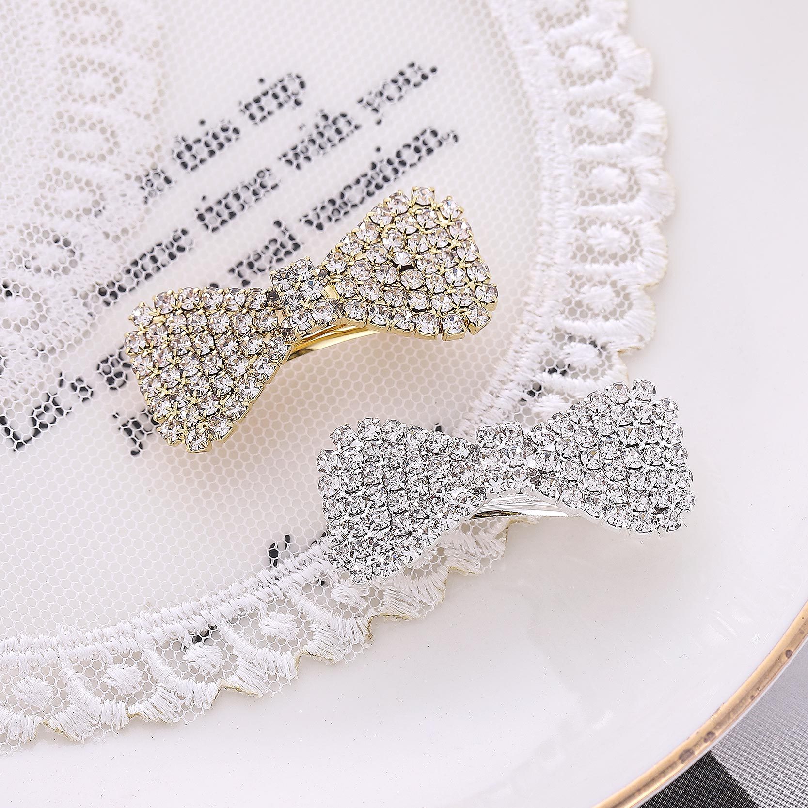 Korean style hair accessories new bow hairpin Diamond-embedded side clip exquisite women's rhinestone BB clip one-piece delivery