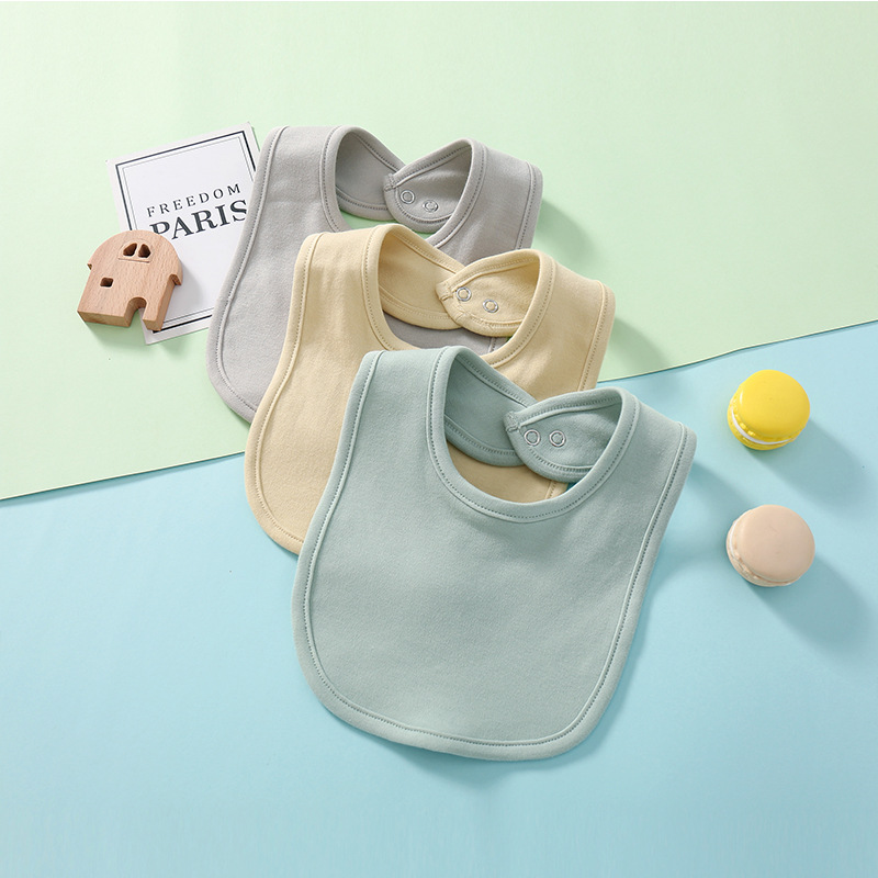 Baby saliva towel baby solid color double layer newborn bib rice bag absorbent cotton bib snap button children bib
