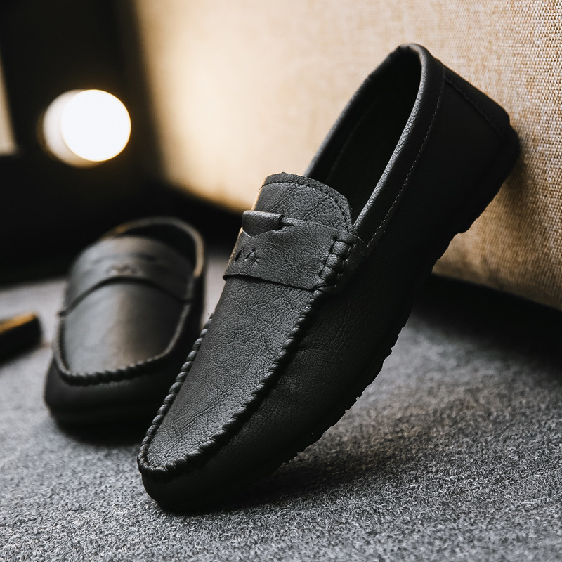 Doug Shoes Men's Trendy 2023 New Casual Leather Shoes Spring Breathable Lazy Slip-on Soft Bottom Driving Men's Shoes
