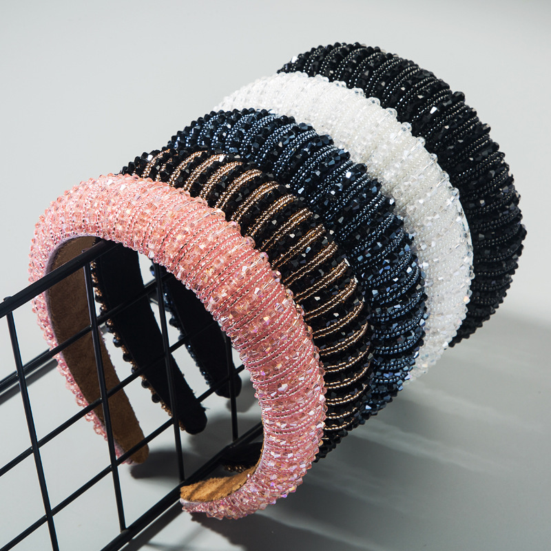 Homing Hair Hoop European and American Hand-woven Beaded Headband Women's Baroque Sponge Hair Bundle Korean-style Simple Facial Hair Accessories