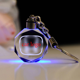 Cross-border wholesale crystal keychain laser engraved keychain custom car logo LOGOLED colorful luminous pendant