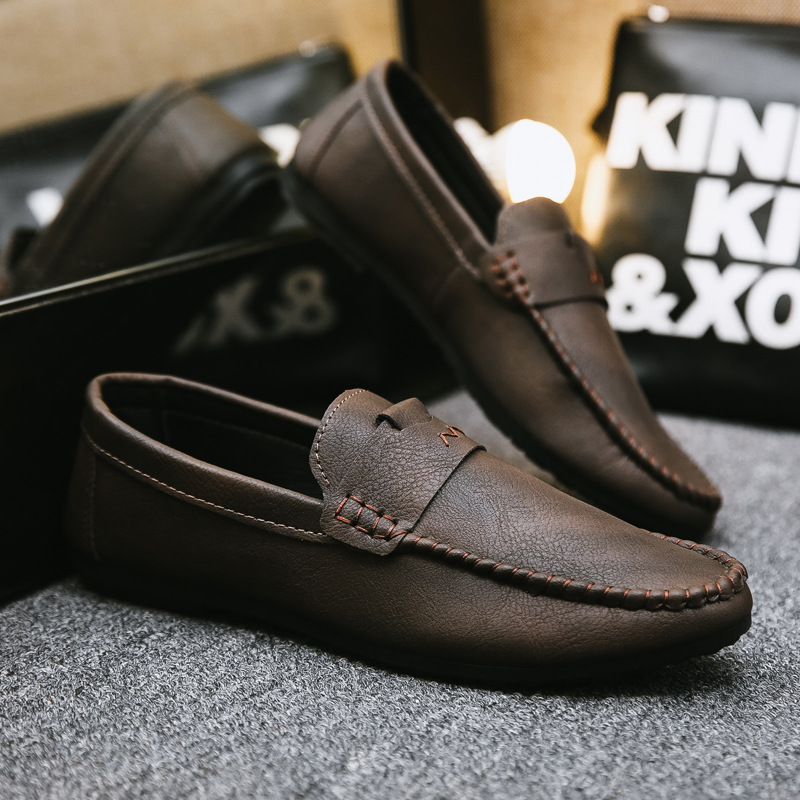 Doug Shoes Men's Trendy 2023 New Casual Leather Shoes Spring Breathable Lazy Slip-on Soft Bottom Driving Men's Shoes