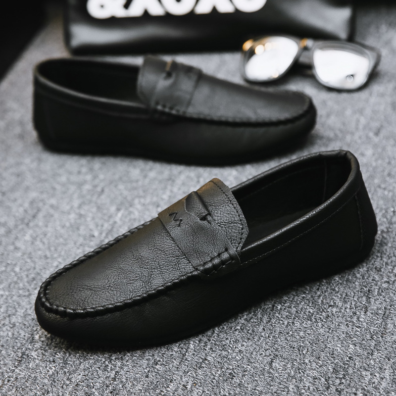 Doug Shoes Men's Trendy 2023 New Casual Leather Shoes Spring Breathable Lazy Slip-on Soft Bottom Driving Men's Shoes