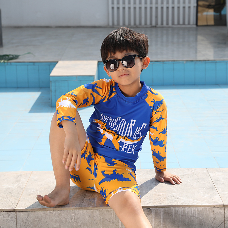 New Swimwear Korean Style Children's Swimsuit Long Sleeve Cartoon Dinosaur Shark Large Size Split Baby Swimsuit