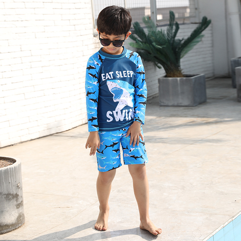 New Swimwear Korean Style Children's Swimsuit Long Sleeve Cartoon Dinosaur Shark Large Size Split Baby Swimsuit