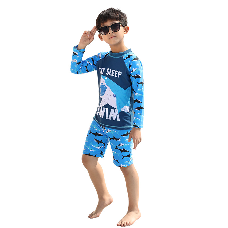 New Swimwear Korean Style Children's Swimsuit Long Sleeve Cartoon Dinosaur Shark Large Size Split Baby Swimsuit