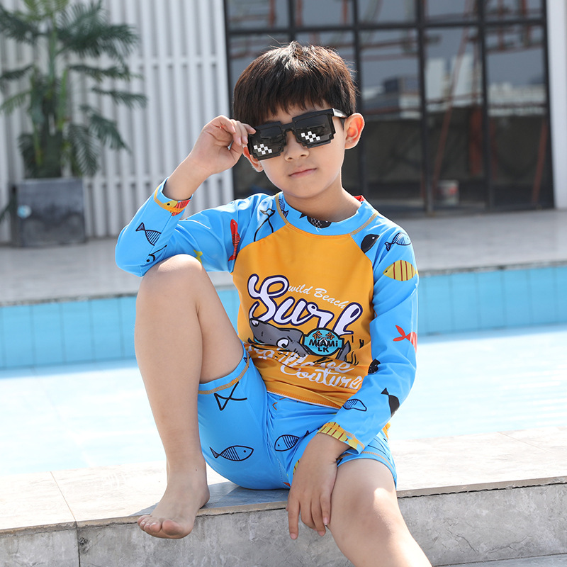 New Swimwear Korean Style Children's Swimsuit Long Sleeve Cartoon Dinosaur Shark Large Size Split Baby Swimsuit
