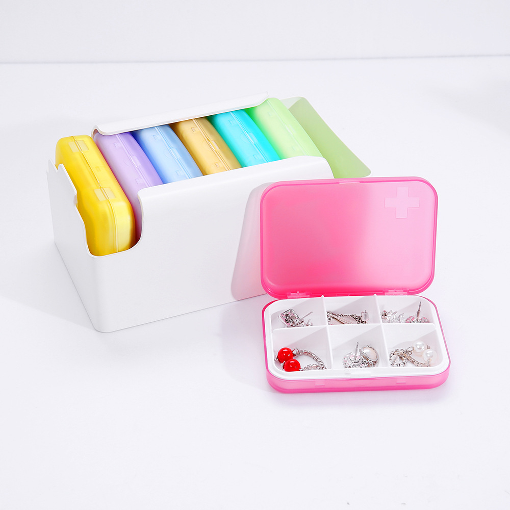 Home seven days a week travel plastic medicine box simple portable six-compartment packaging colorful portable storage box