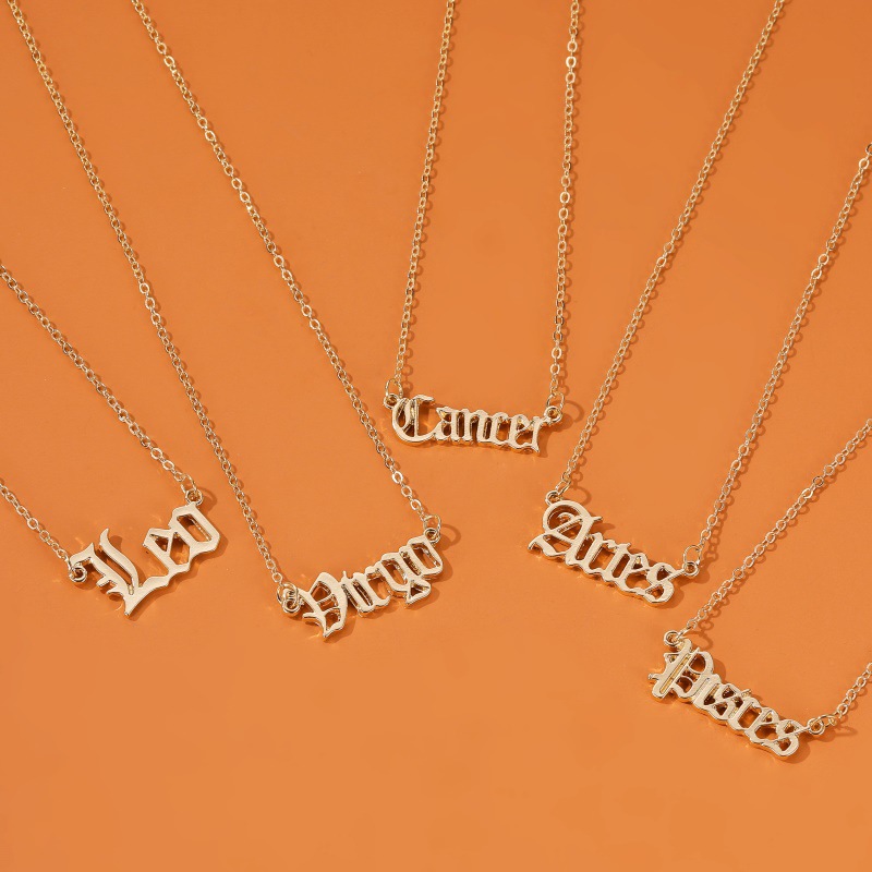 European and American New Hot Jewelry Personalized Creative Twelve Constellation Necklace Retro English Alphabet Pendant Clavicle Chain