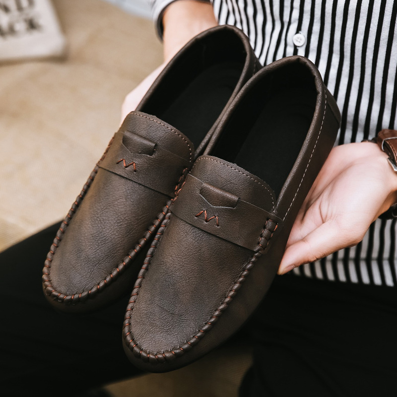 Doug Shoes Men's Trendy 2023 New Casual Leather Shoes Spring Breathable Lazy Slip-on Soft Bottom Driving Men's Shoes